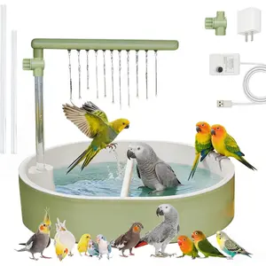 Parakeet Bath for Cage with Adjustable Water Flow Control Valve, Automatic Circulating Water Shower Fountain for Pet Birds Budgies Cockatiel Conure (Green pipe)
