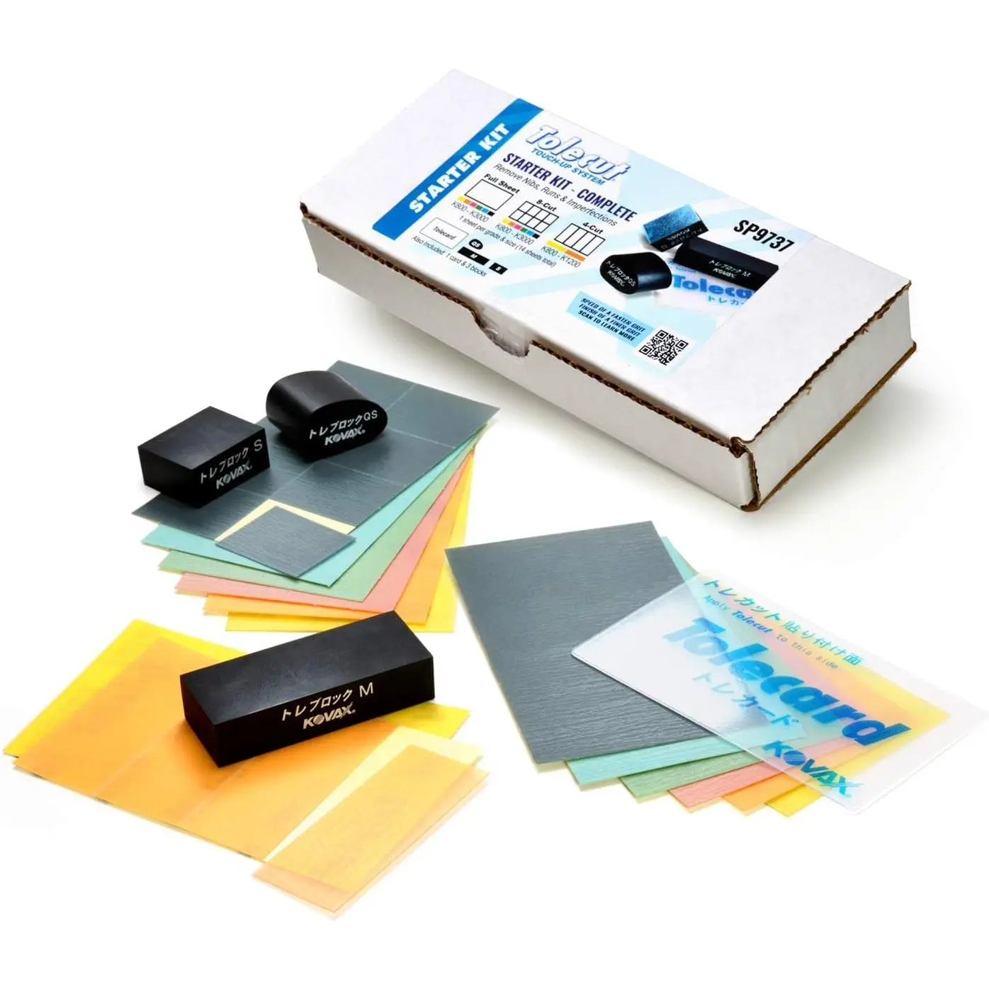 Tolecut Starter Kit - Complete, PSA Sanding Sheets for Nibs, Runs and Imperfections, SP9737, K800 - K3000, 14 Sheets + 1 Tolecard + 3 Toleblocks