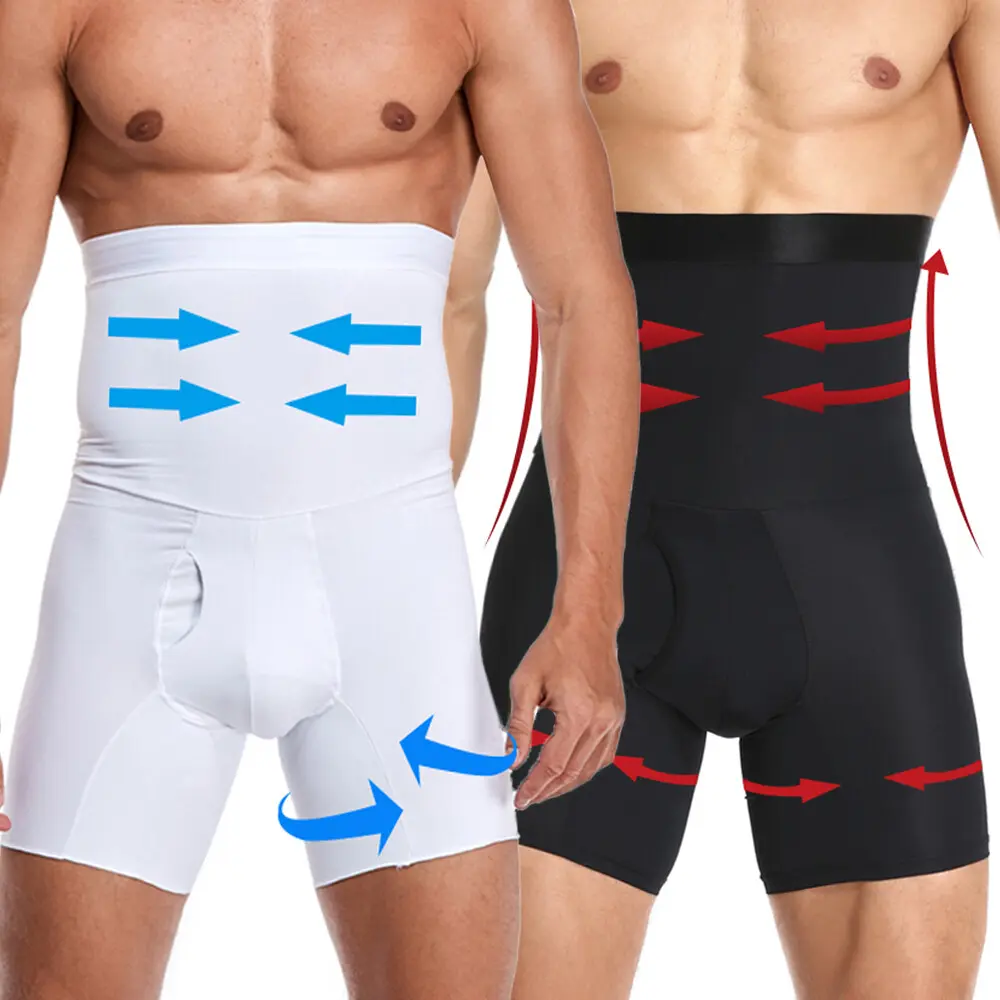 Men's Compression Hi-Waist Boxer Shorts Briefs Sauna Tummy Control Body Shaper Girdle Pants Thigh Slimming