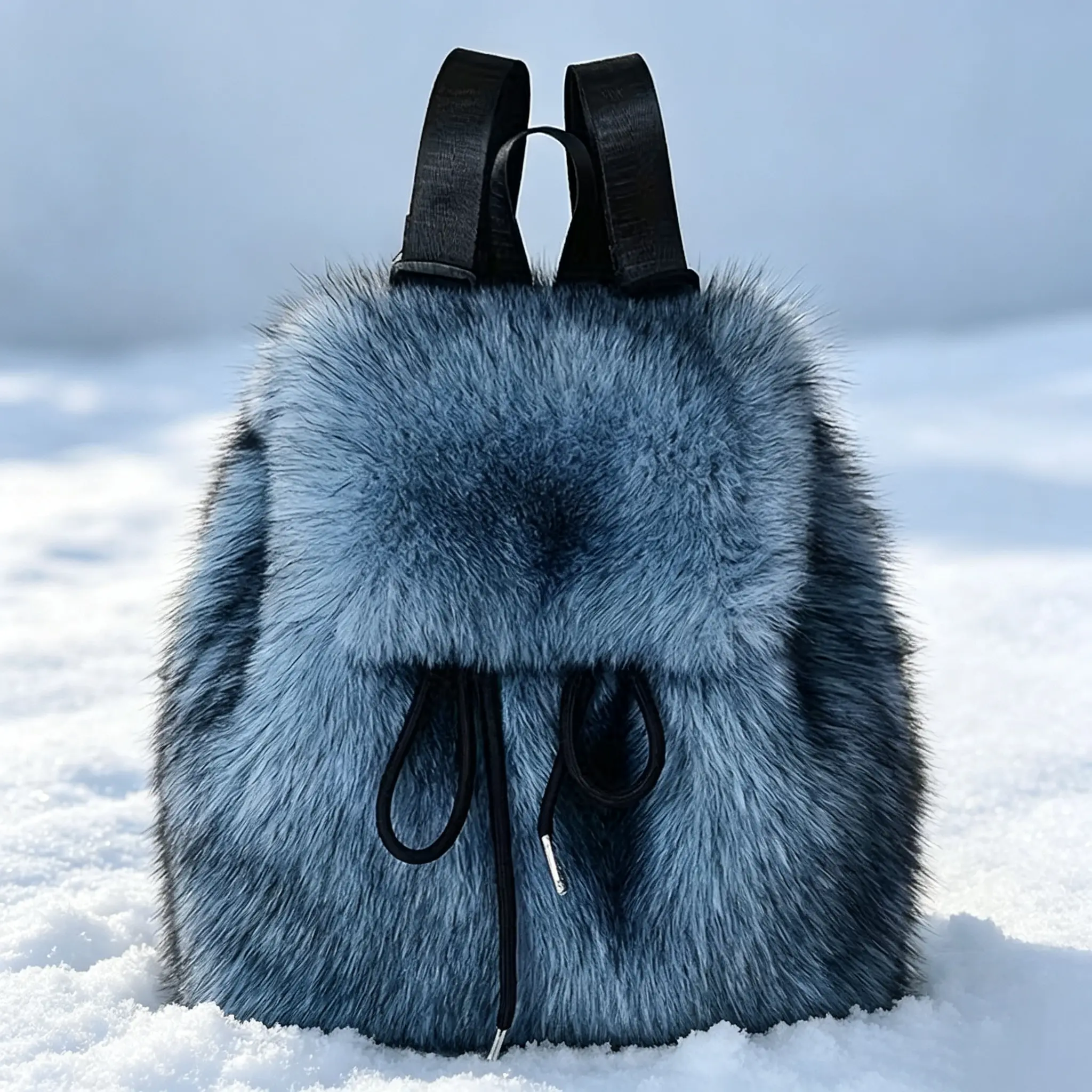 New Faux Fox Fur Backpack for Women - Casual Drawstring Flap Magnetic Closure Large Capacity Bag, Knapsack Backpack for Women, Backpack, Purse Backpack, Small White Backpack Bag for Women, Lightweight Backpack for Women