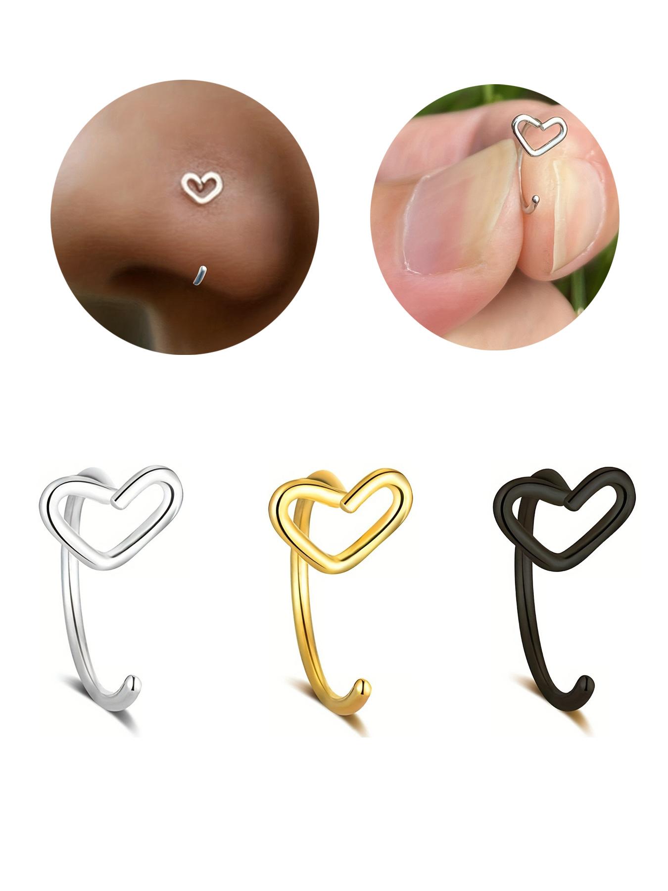 Heart Shaped Nose Stud, Stainless Steel Nose Ring, Body Jewelry for Women & Men, Suitable for Daily Wear