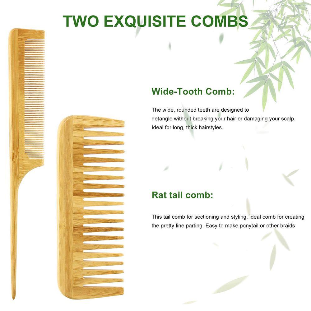 Bamboo Hair Comb Set, 4-Count Natural Bamboo Paddle Detangling Hairbrush, Wide-Tooth and Tail Comb, Smoothing Hair Styling Tools for Women and Men, Curly Hair Care Grooming Gift