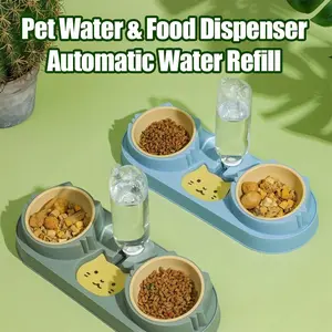 Double Bowl Dog Feeder Automatic Water Dispenser Cat Food Bowls Pet Supplies, Durable Design & Easy Clean, Perfect for Cats & Dogs