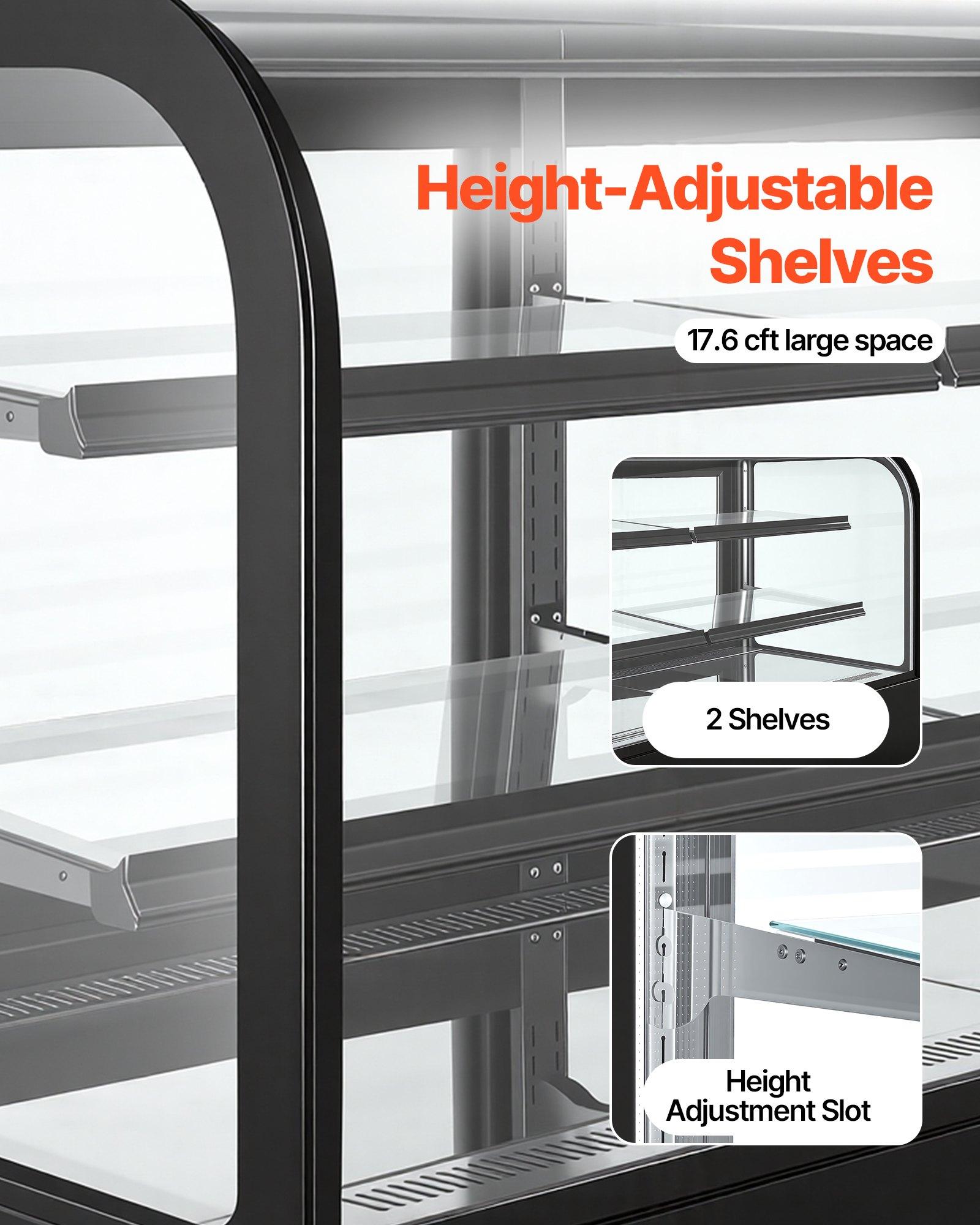 VEVOR Refrigerated Display Case, 17.6 Cu.Ft./550L Large Pastry Display Case, 2-Tier Commercial Cake Refrigerator with LED Lighting, TURBO Cooling, Frost-Free Air-Cooling, for Bakery, Dessert Shop