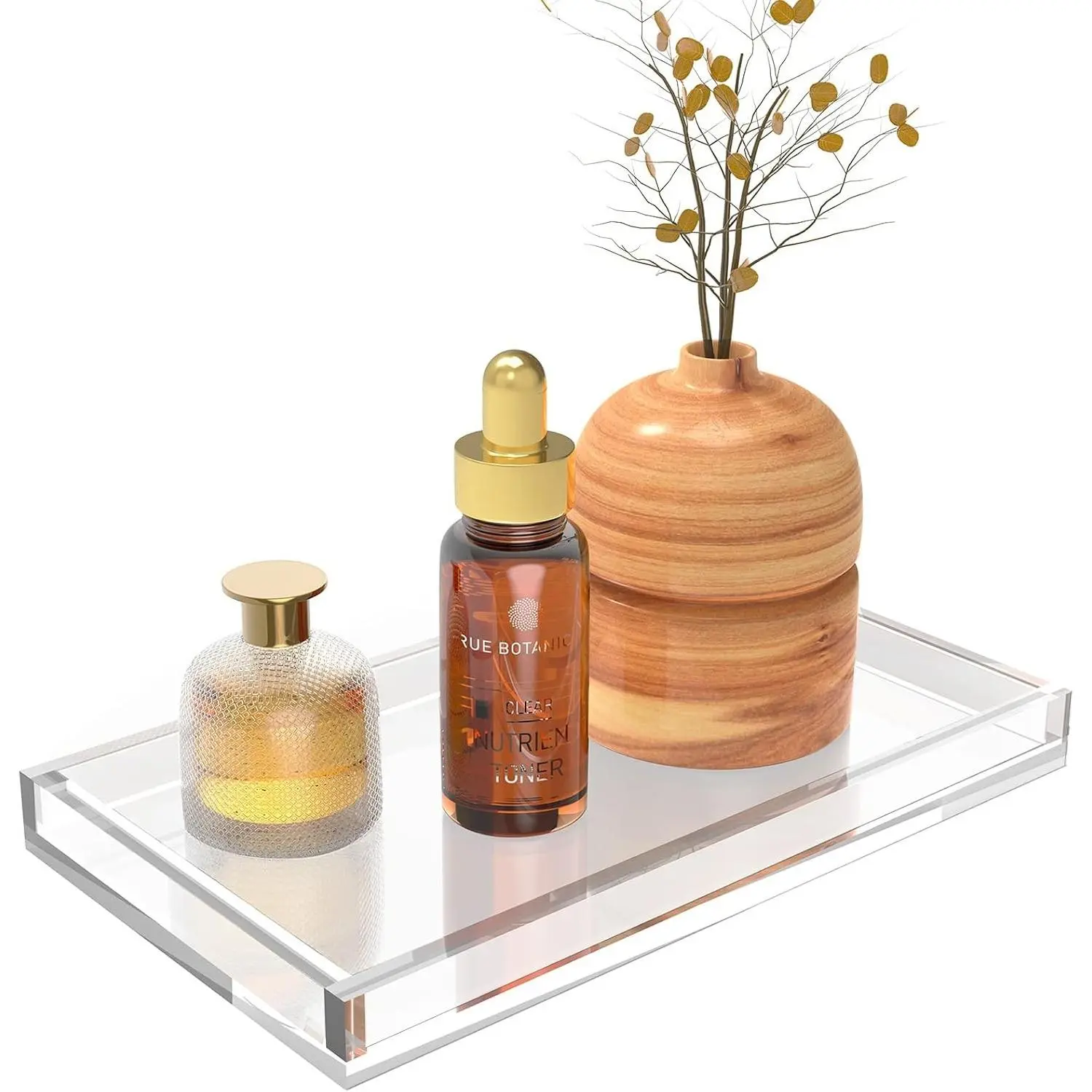 Vanity Tray 8mm Thicken Clear Acrylic Organizer Tray 10.5 * 6" for Bathroom Sink Countertops, Dresser Tops, Toilet, Perfume, Soap, Rings, Earrings and Necklace Small Decorative Tray for Home