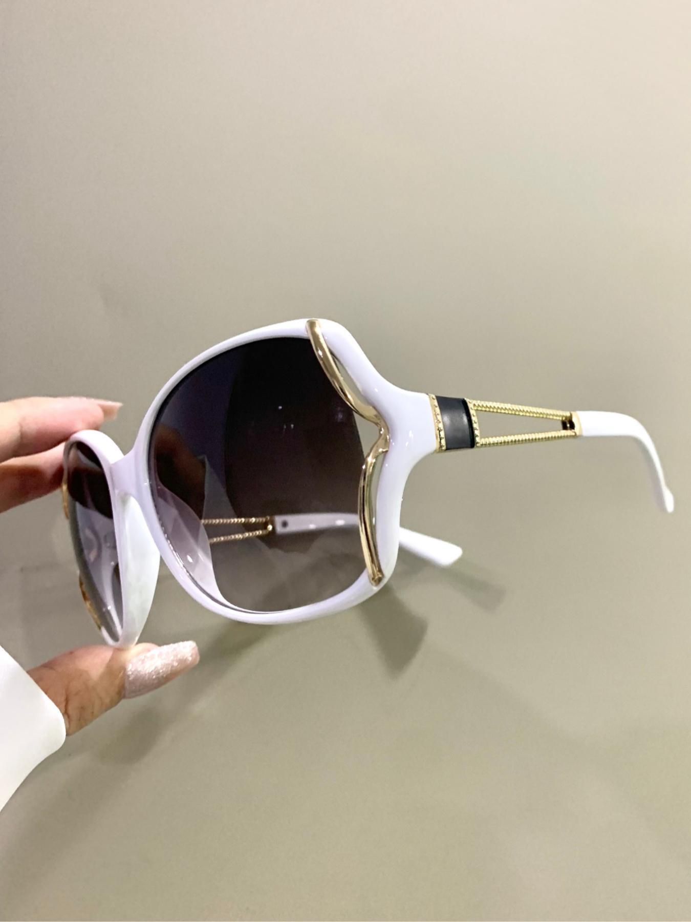 Women's Fashion Trendy Elegant Large Frame Glasses, Hollow Frame Legs, Casual Style, All Season Wear, PC Lens, Perfect for Vacation