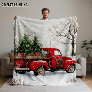 1pc  Flat Printing Christmas Truck Tree Snow Scenic Blanket 100% Polyester Machine Washable Soft Warm Blanket New Year Gifts for All Seasons Ultimate Comfort for Better Sleep