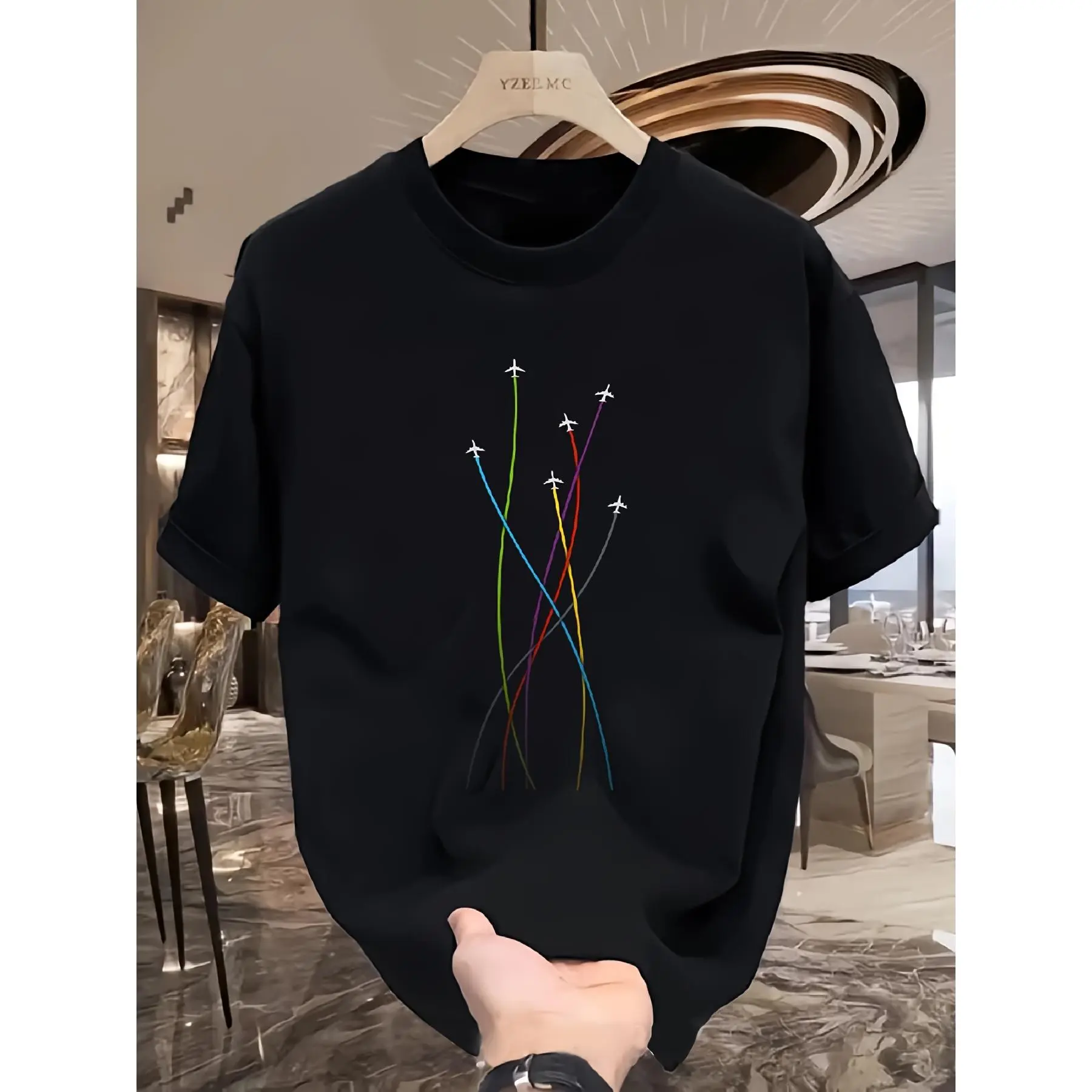 Men's Colorful Airplane Printed Shortsleeve T-Shirt, Casual Fashion Garment with Comfortable Fabric
