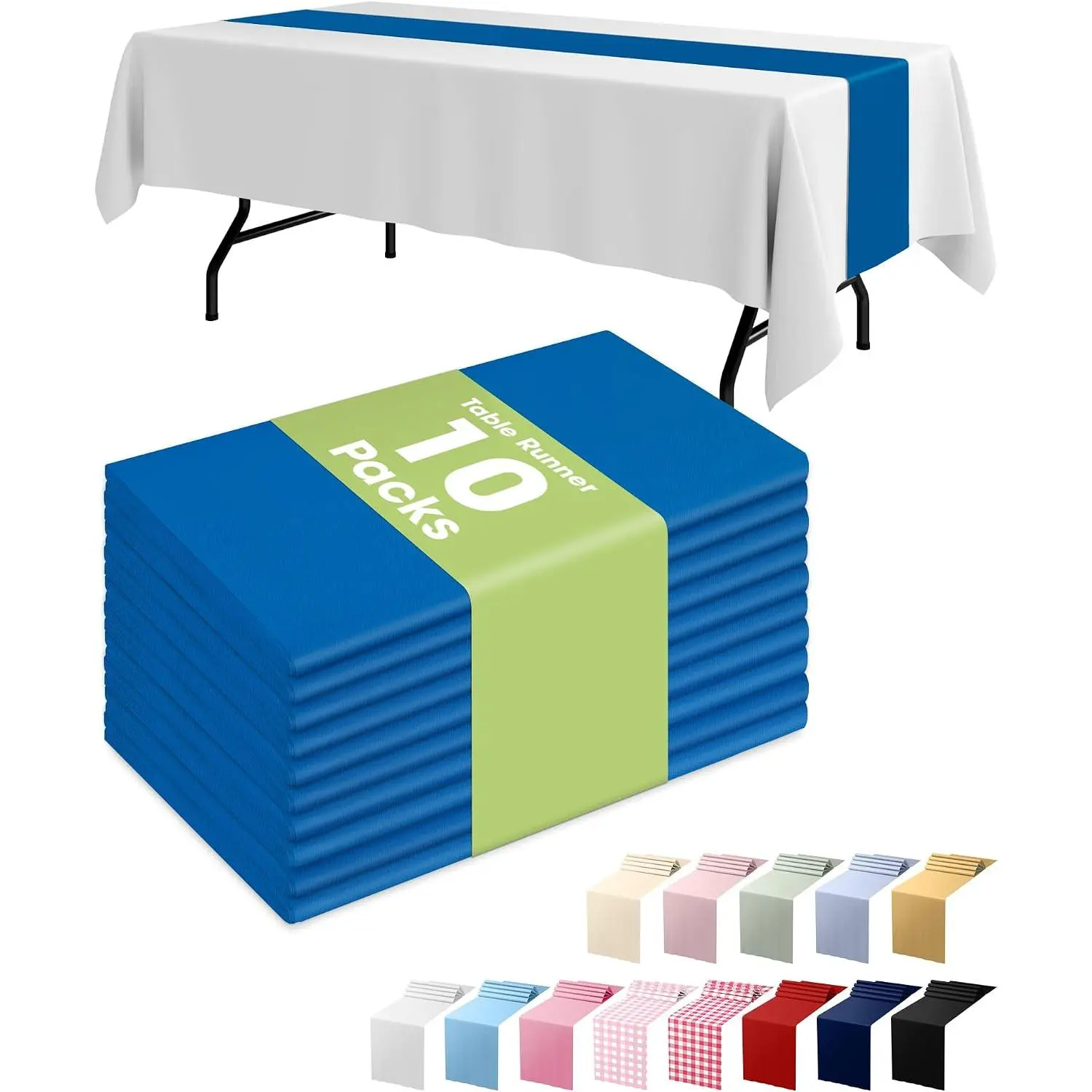 10-Pack Modern Blue Plastic Table Runners, 14in x 108in Water-Resistant Disposable Kitchen Linens, Party Decor for Weddings, Birthdays