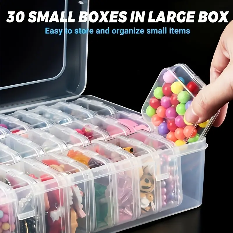 Large Box with 30 Small Boxes, Durable Plastic Jewelry Storage Organizer, Rectangular Design, Perfect for Valentine's Gift