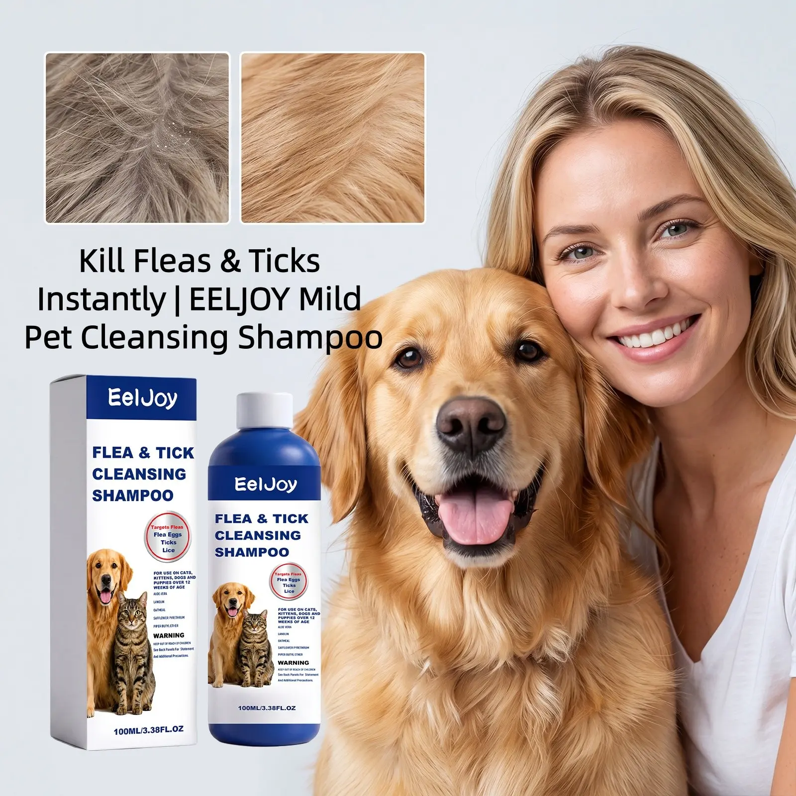 Eeljoy Pet Flea and Tick Removal Cleaning Shampoo, Gentle Formula, Effective Cleansing, Safe for Pets, Ideal for Daily Use, Eeljoy Brand