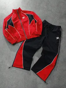 Two-Piece Men's Streetwear Tracksuit: a Millennial-Inspired Color-Blocked Star-Print Stand-Up Collar Zip-Up Jacket + Drawstring Trousers; Loose-Fitting and Windproof, Perfect for Everyday Streetwear and Sportswear.