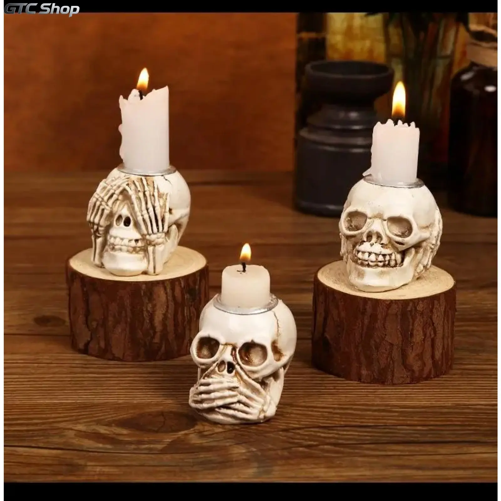 Skull Candle Holder Spooky Skeleton Bone Candlestick, Gothic Christmas Horror Table Decor, Realistic Spooky Skull Stand, Ideal Props for Haunted House Escape Room, Gothic Christmas & Scary Horror Party Display Ornaments