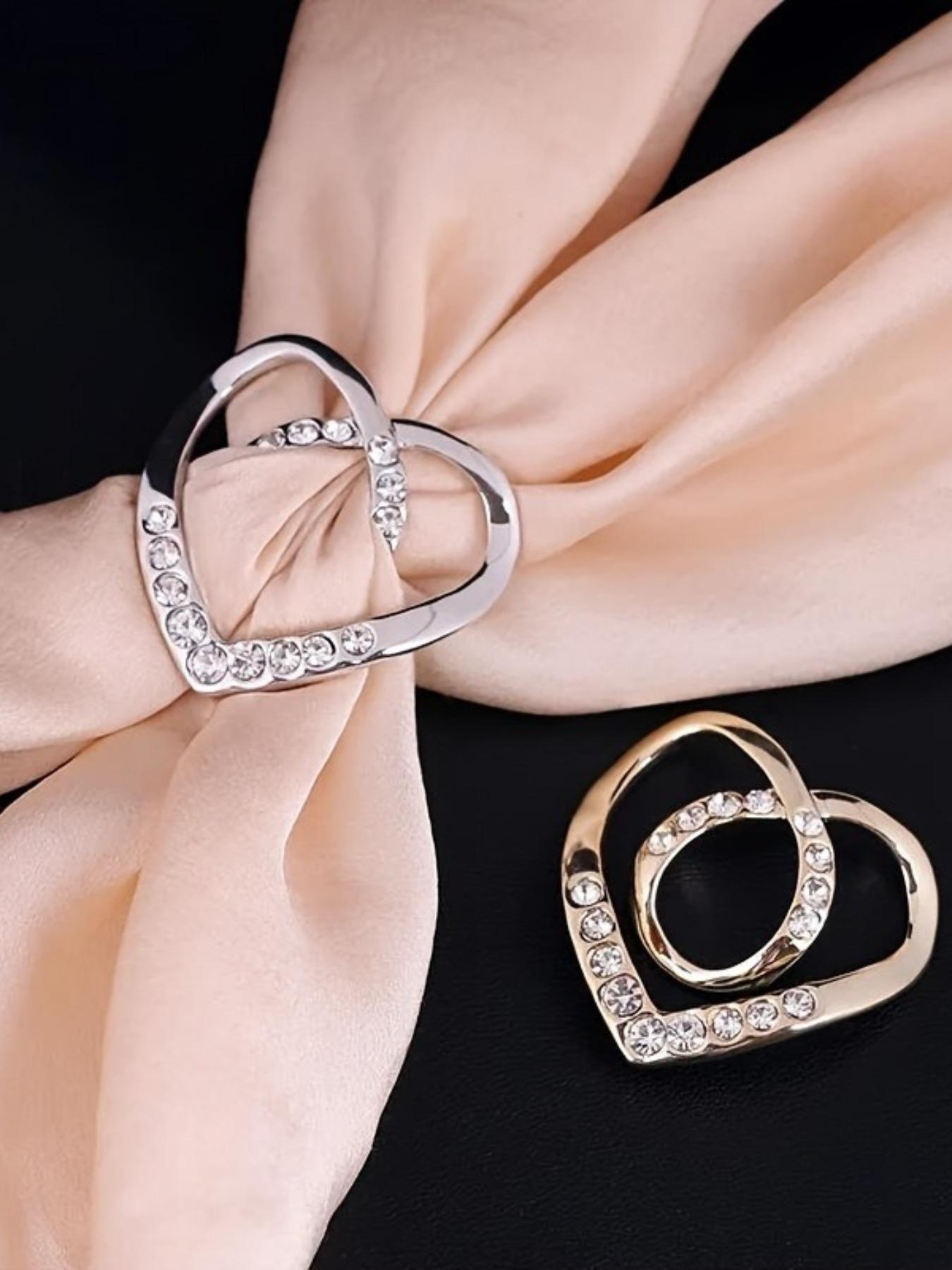 Fashion Heart Design Brooch, Rhinestone Decorated Clothes Silk Shawl Buckle, Clothes Accessories for Women & Men, Trendy All-match Jewelry for Birthday Gift, Durable Metal Pins, Flower Brooch