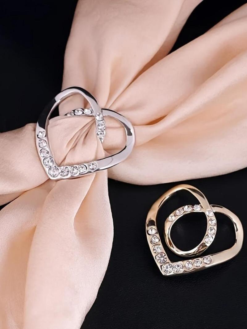 Fashion Heart Design Brooch, Rhinestone Decorated Clothes Silk Shawl Buckle, Clothes Accessories for Women & Men, Trendy All-match Jewelry for Birthday Gift, Durable Metal Pins, Flower Brooch