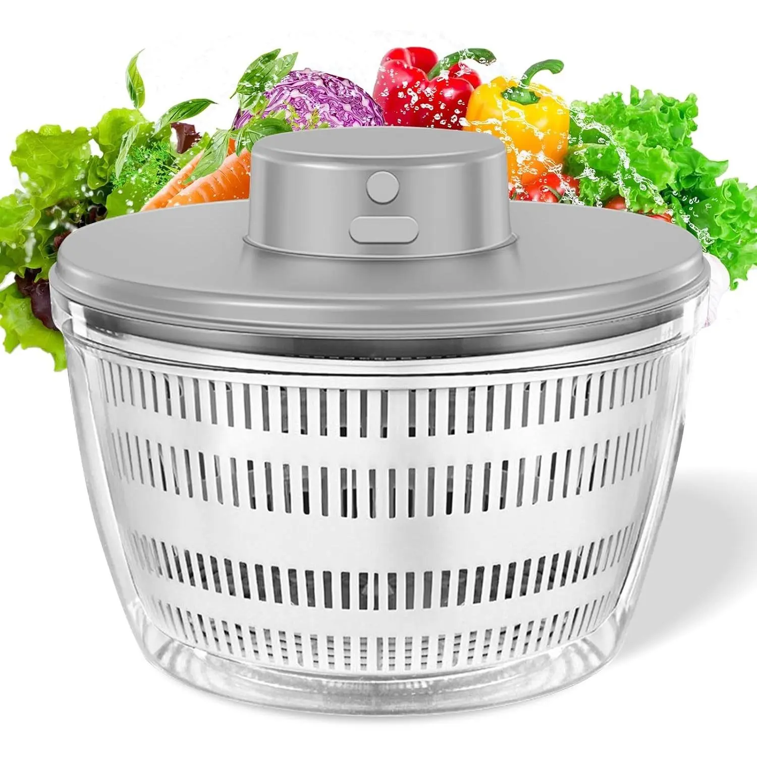 USB Electric Salad Spinner,4L Large Capacity Lettuce Vegetable Washer Dryer Vegetable Strainer Spinner for Lettuce Fruit Drying,Automatic Compact Salad Cleaner and Dryer for Home Kitchen Gadget(White)
