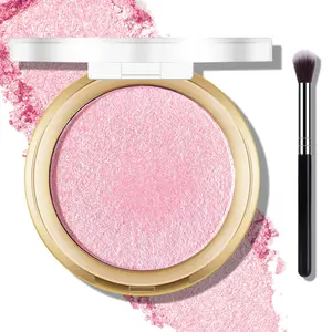 Baked Pink Highlighter Powder Palette Sheer Shimmering Finish Face Highlighter Makeup Iluminadores de Maquillaje #02 Mermaid Pink