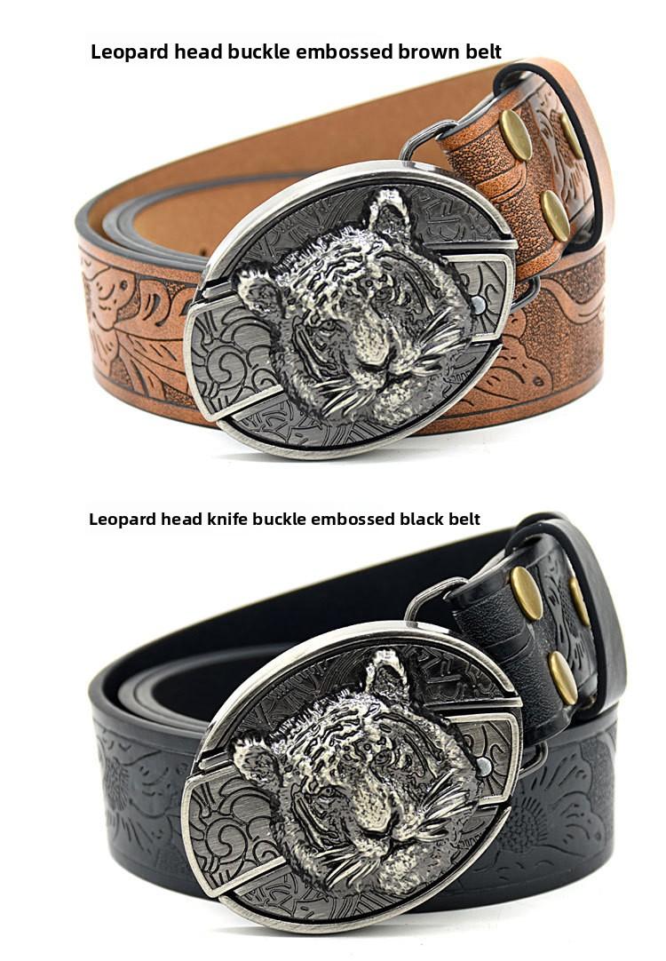 Men's belt, featuring embossed patterns, smooth buckle, personalized student fashion prints and engraved designs