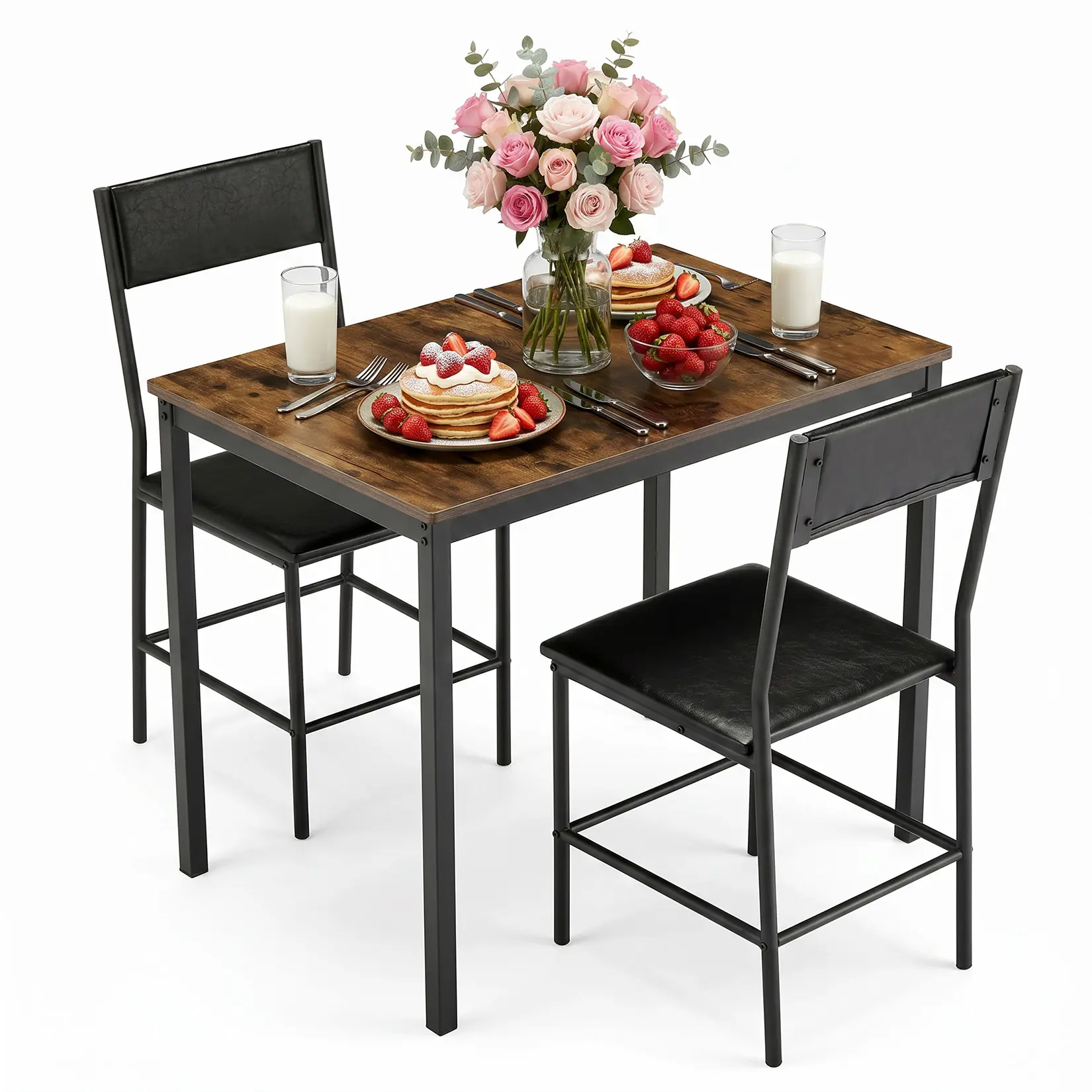 Dining Table Set for 2, Small Kitchen Table with Upholstered Chairs for Kitchen & Dining Room, Compact Dining Set for Small Spaces