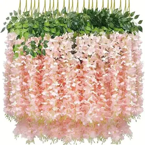 36pcs Realistic Wisteria Flowers, Ceiling Wedding Decorative Fake Flowers, Living Room Decoration, Park Hotel Scene Setup