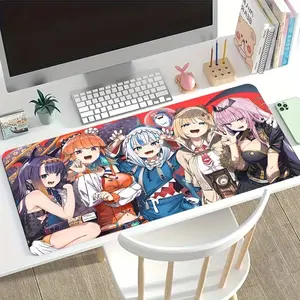 A Large Gaming Mouse Pad Featuring Cute Illustrations of Multiple Characters, with a Non-Slip, Washable Rubber Base. This Oversized Desk Mat Is Perfect for Office Additions, Computer Decorations