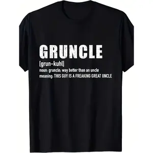 Funny Gruncle Definition Graphic T-Shirt - 220G Heavyweight Pure Retro Unisex Tee for Men & Women - Humorous Uncle Gift with Phonetic Print, All-Season Casual Round Neck Short Sleeve Shirt ( with Text), Plus Size