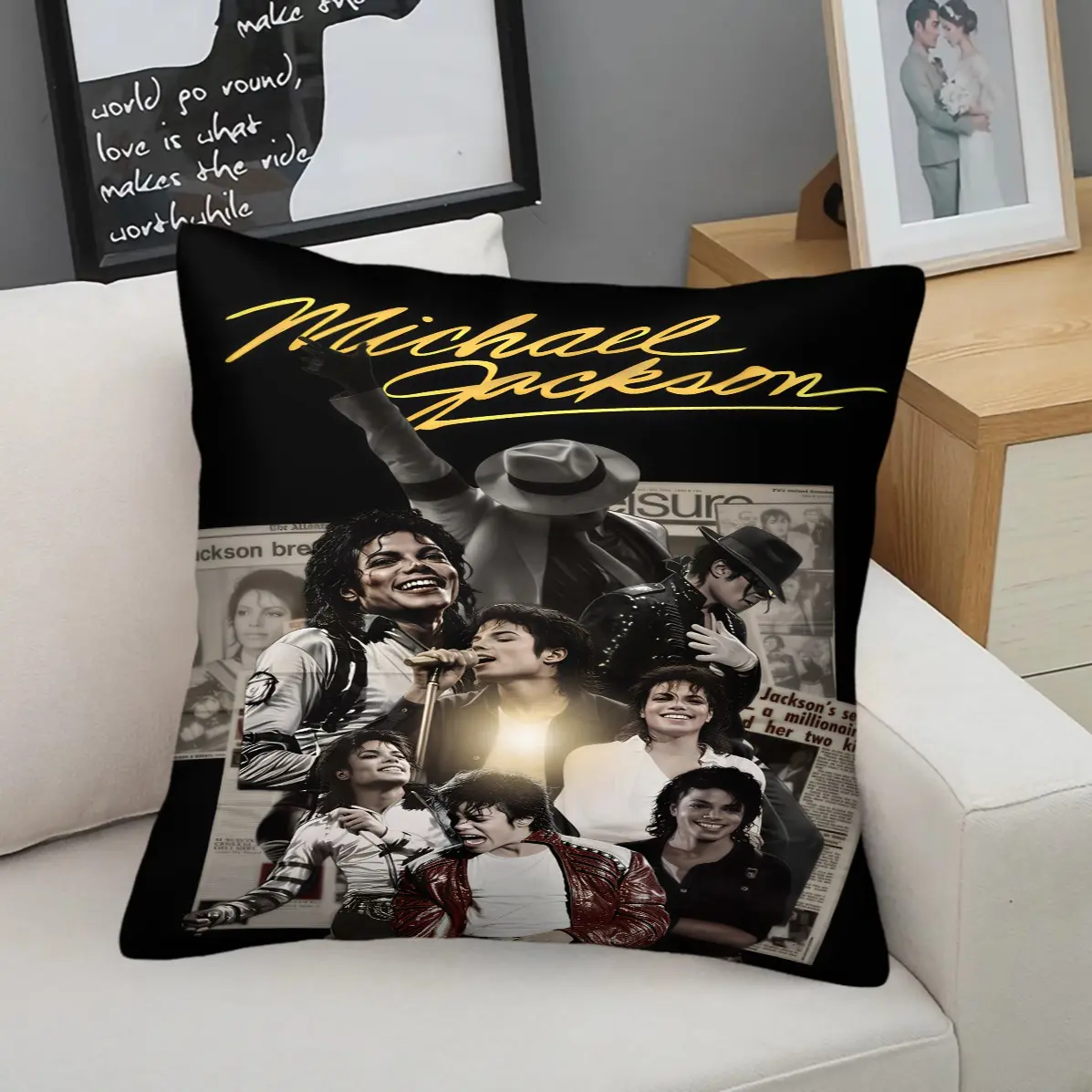 45x45cm Michael Jackson Vintage Poster Throw Pillow, Machine Washable HD Print, Soft Filling, Trendy Sofa Decor Cushion (Insert Included)
