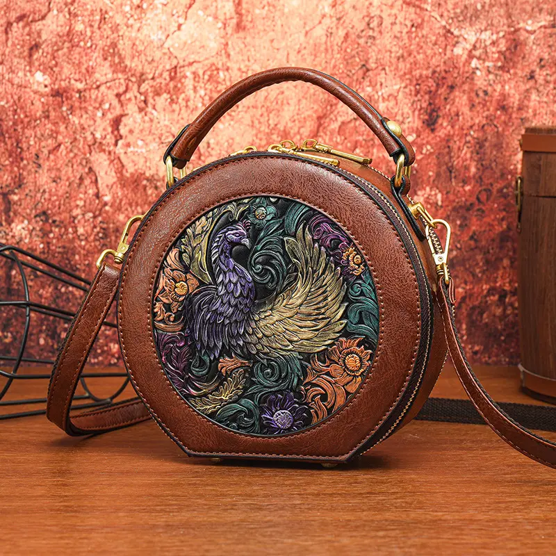 Vintage Handbag Women Shoulder Bag Luxurious Designer Round Bag High-quality Gift Embossed Printed Crossbody Purse for New Women
