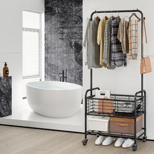 Laundry Basket with Wheels Rolling Laundry Hamper Laundry Sorter Cart Shelf Hanging Rack Organiser Hangable