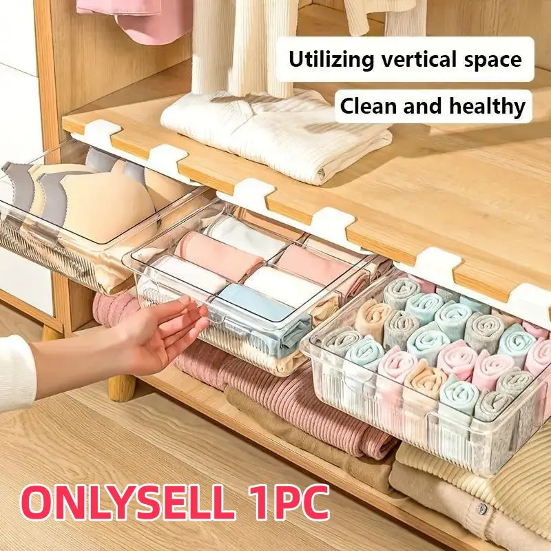 Large Heavy-Duty Space-Saving Wall-Mounted Underwear and Socks Organizer, Durable Plastic with Transparent Rack, Lightweight Design for Closet Storage Clear Storage Box, Closet Organizers, Clear Storage Bins