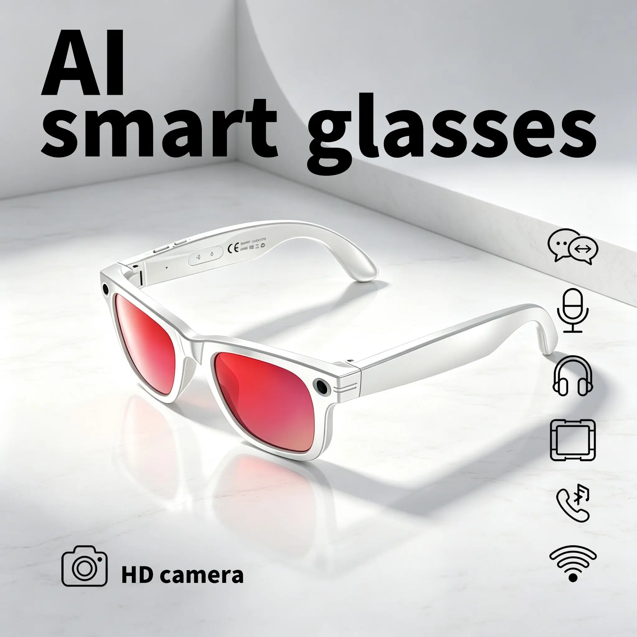2026 Ai Smart Bluetooth-compatible Glasses, HD Camera, Photo & Video Recording, Voice Recorder, UV Protection, Unisex, Daily Use