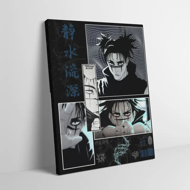 Choso Jujutsu Kaisen Blood Manipulation Canvas Wall Art for Adult Fans, Mid-century Modern Black Flash Manga Wall, Y2K Y3K Aesthetic 1980s Retro Cinematic Poster, Dark Anime Print for Grunge Gen Z