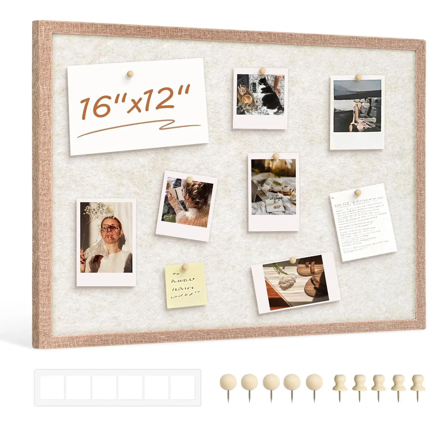 16"x12" Beige Felt Framed Cork Board Bulletin Board | Small Pin Board , Lightweight, Aesthetic Wall Photo Display, For Office  College Dorm Decor, Includes 10 Pins