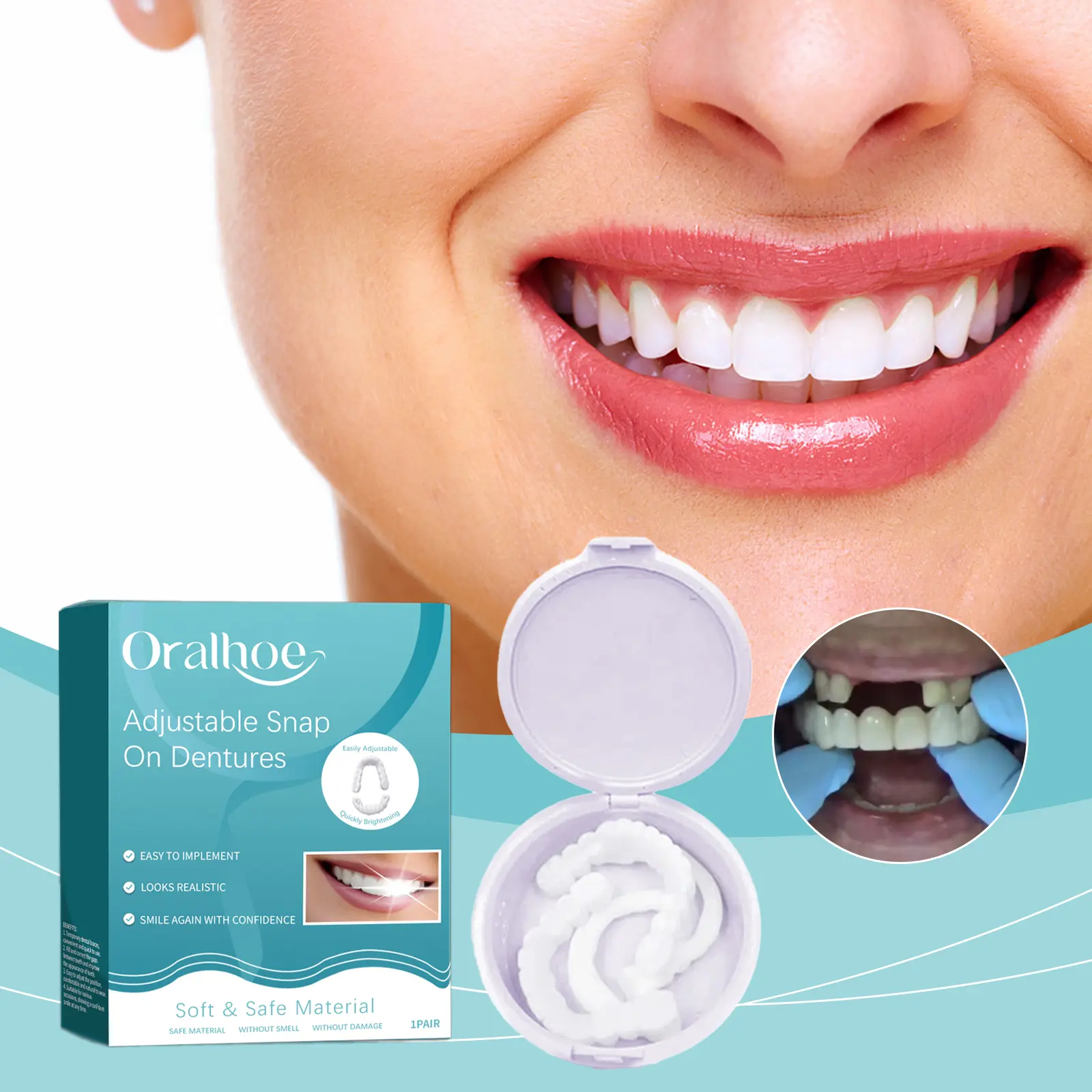 Adjustable Clip-On Dentures Kit, Comfortable Natural Temporary Dental Bridge for Gap Correction (Denture Repair Solution for Oral Care) tooth