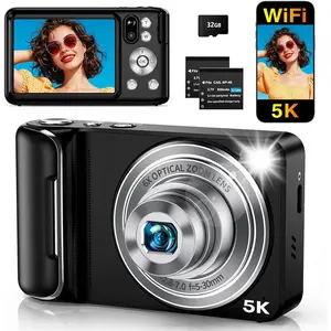 5K Digital Camera for Photography with WiFi, 6X Optical Zoom 64MP Autofocus  Lens Vlogging Camera with 2.8"  Screen, Compact Digital Cameras for YouTube, 32GB Card,2Batteries, Black
