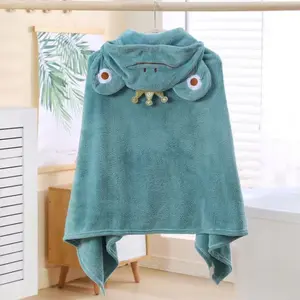 Cartoon Hooded Bath Towel 70x140cm, Frog Prince 3D Design, Coral Fleece Absorbent Quick-Dry Wearable Robe with Buckle, Baby Beach Towel, Nap Blanket Cape