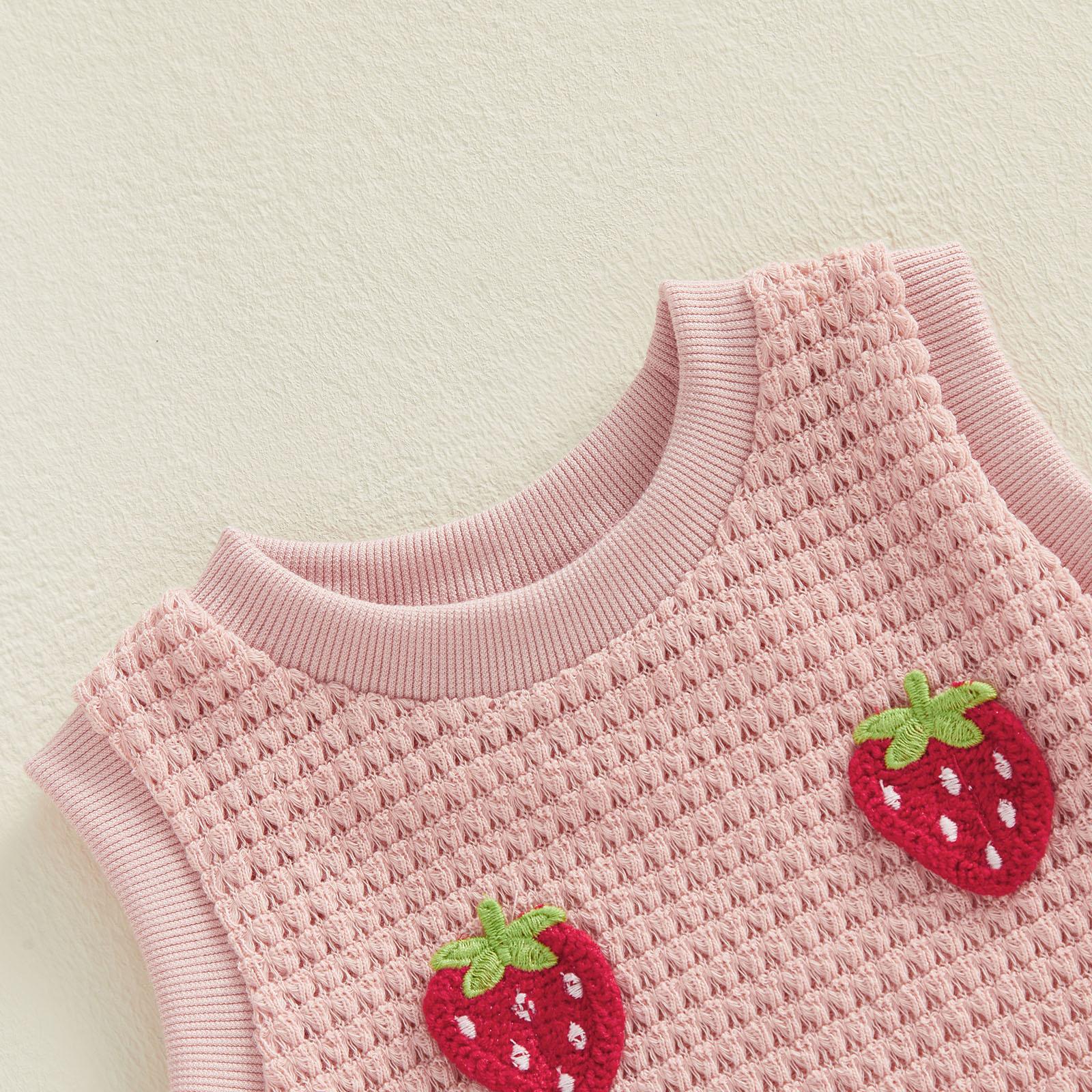 Toddler Girl Summer Fashion 3D Strawberry Top Denim Shorts Set Baby Y2K Clothes 2026 TikTok Trendy Play Outfit