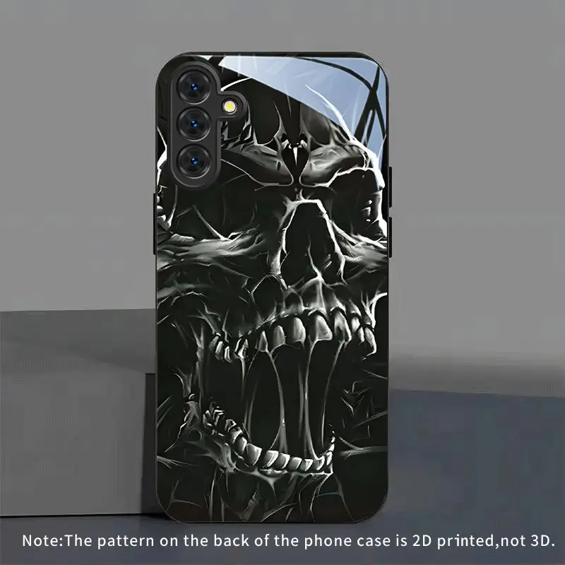 Phone Case - Dark Skull Pattern New Black Phone Case Tempered Glass for  S26 S25 S24 S23 S22Pro S21 S20 Fe Plus Ultra Pro A56 A55 A54 A53 A52 A51 A36 A35 A34 A32 A26 A25 A24 A23 A16 A15 A14 A06 A05 A03s, Suitable for Gifts for Every Holiday, Accessories,