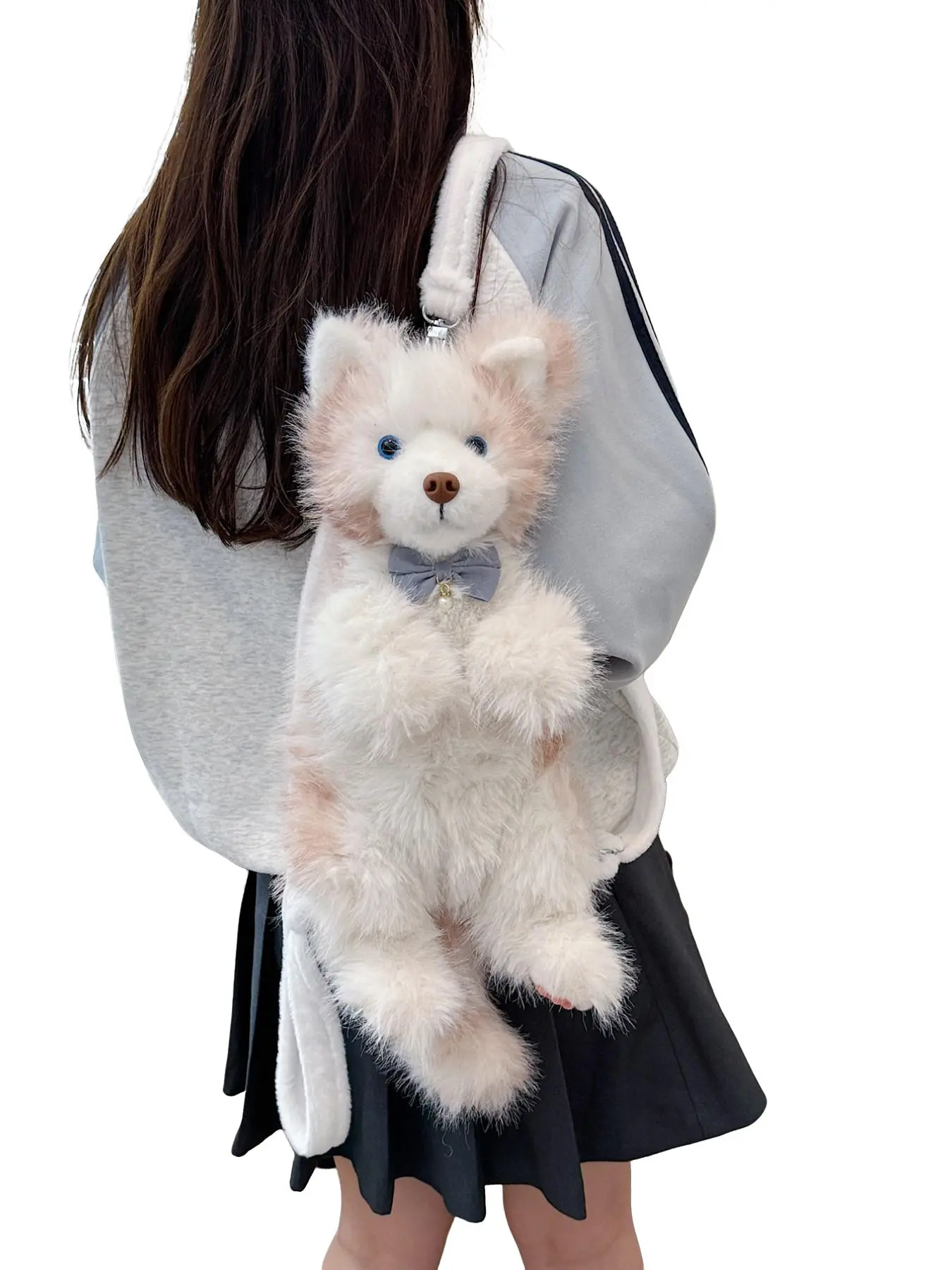 Y2K Style Husky Plush Doll Backpack, Japanese Lolita Stuffed Animal Bag, Adjustable Straps, Large Capacity, Phone Friendly, Girls' Travel Backpacks