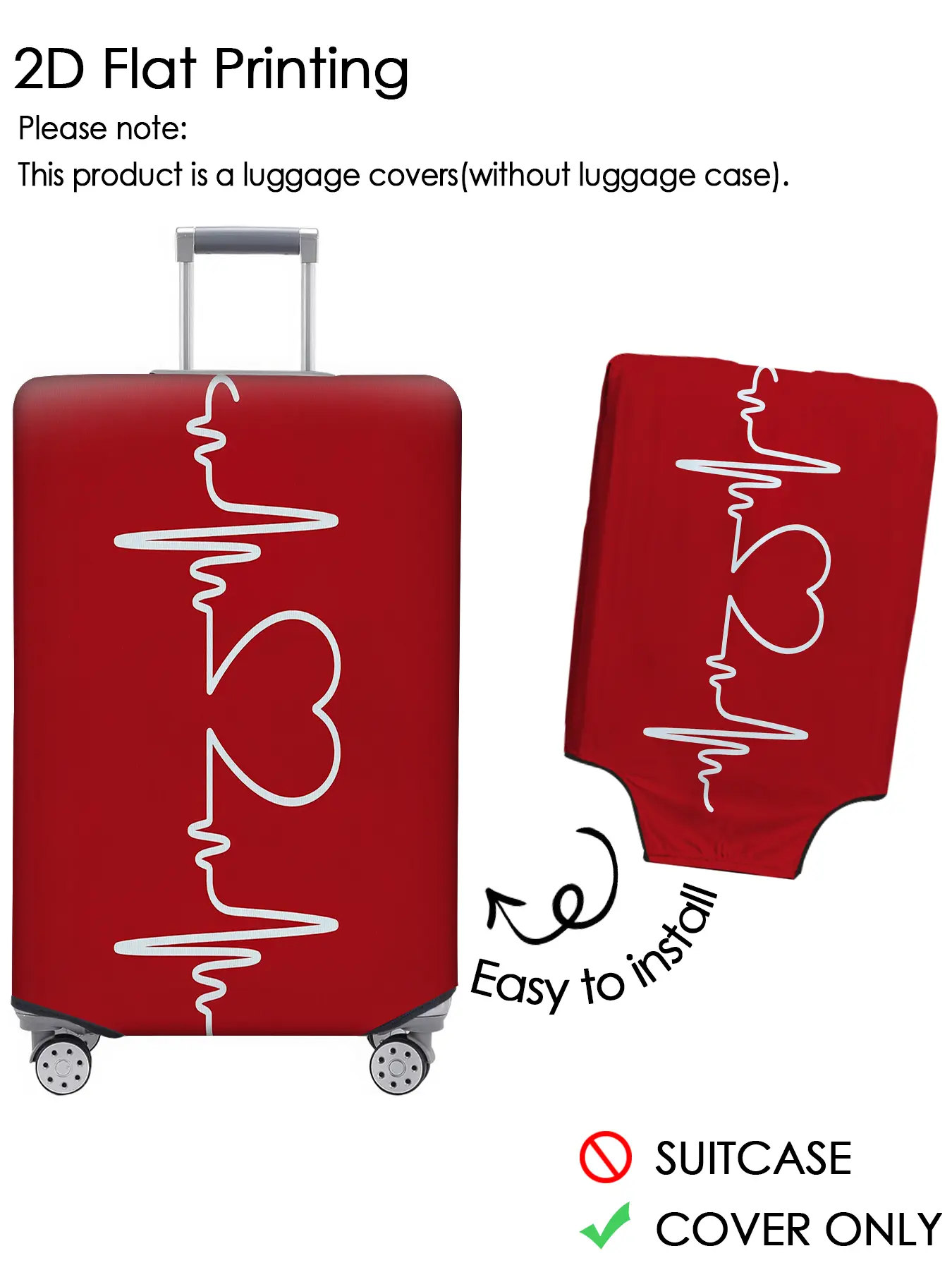 Red heart lines, red background pattern, luggage cover, luggage protection cover, personalized pattern that is not easy to confuse, dustproof, and scratch resistant, suitable for 18-32 inch luggage, a must-have accessory for travel