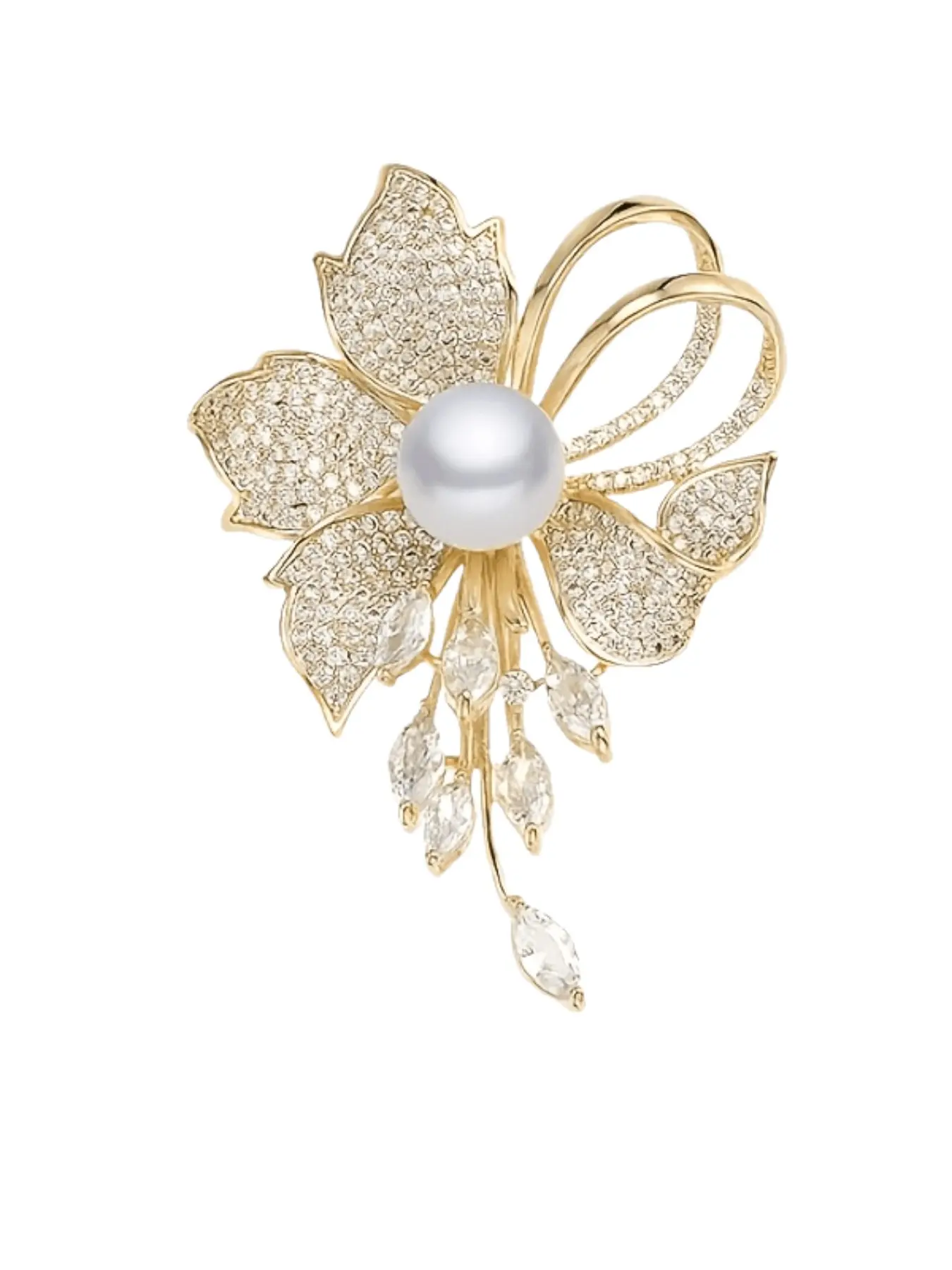 Women's Pearl Flower Brooch, Crystal Floral Pin with Pendant Rhinestones, Elegant Wedding Scarf Coat Brooch, Fashion Jewelry Accessory, Brooch Pin Clip