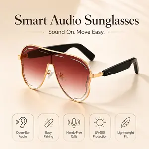 Bluetooth Smart Audio Glasses for Men Women, Open-Ear Sunglasses with Built in Mic and Speakers, Hands-Free Calls, Touch Control, Voice Assistant, UV400 Protection