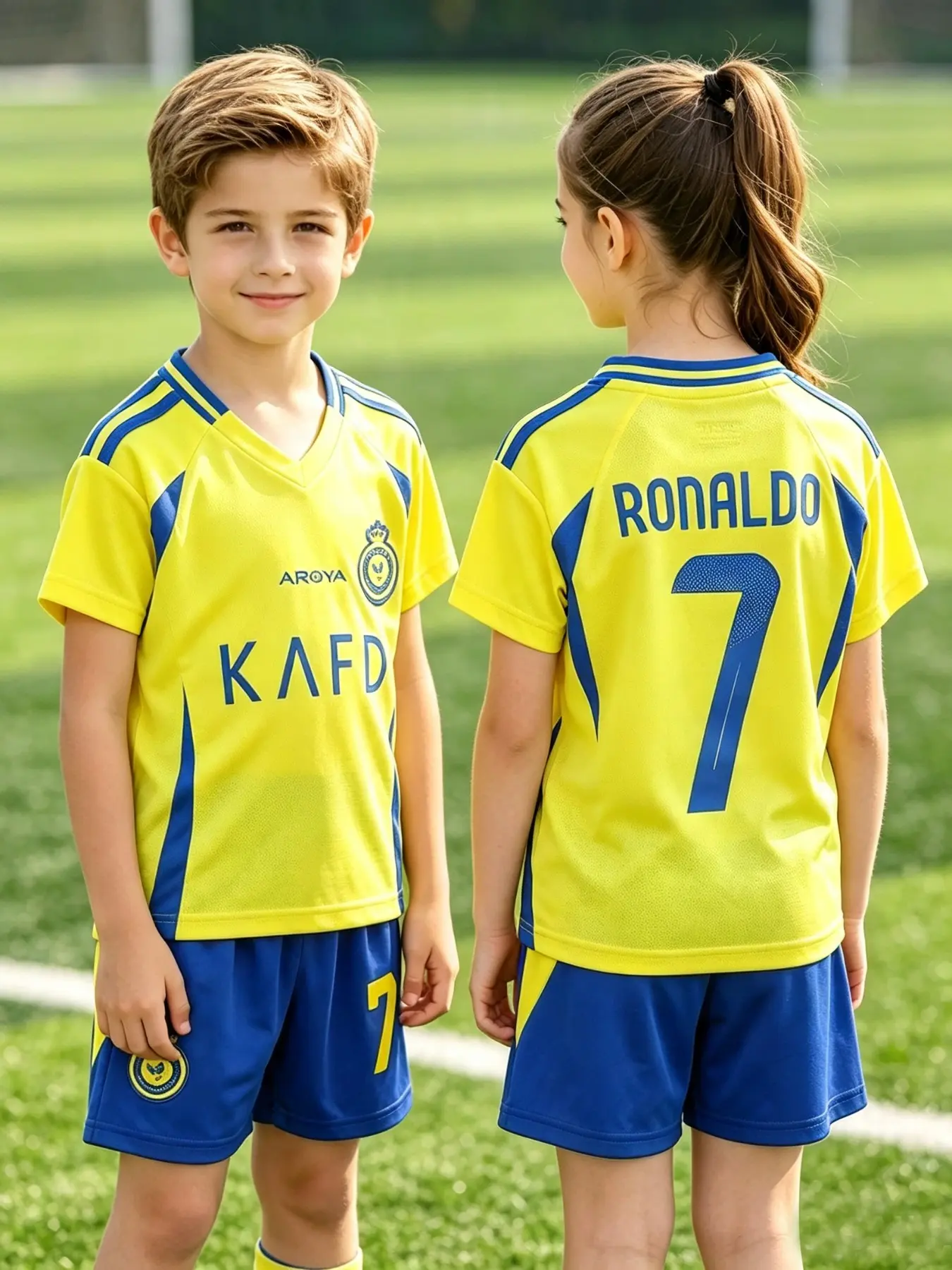 Leicester City 7 Ronaldo Kids Football Set, Unisex Quick-Dry Short Sleeve & Shorts, Casual Loose Fit, All-Over Print, Training Gear