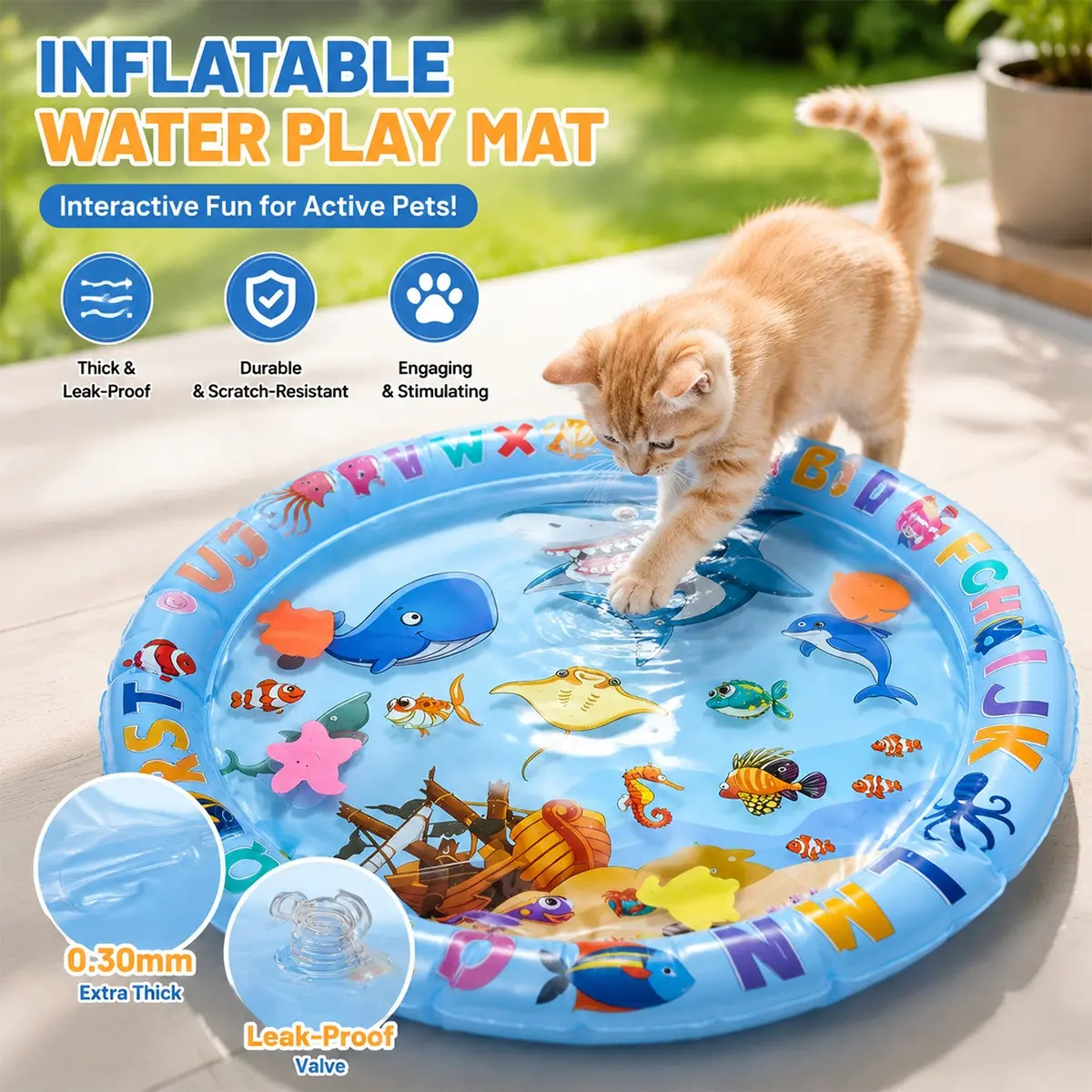 Inflatable Pet Water Play Mat for Dogs & Cats, Interactive Splash Pad for Summer Cooling Fun, Leak-Proof Durable Sprinkler Water Toy, Outdoor & Indoor Activity Mat for Puppies, Kittens & Small Pets, Easy Setup & Portable
