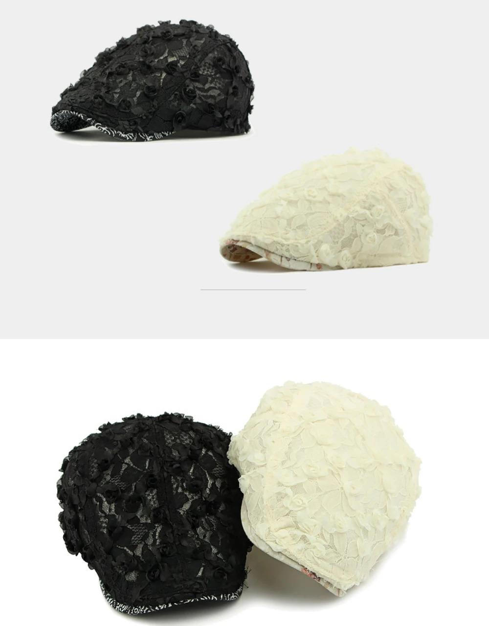 HT4784 Beret Cap Spring Summer Lace Mesh Cap Men Women Vintage Floral Artist Painter Beret Hat Male Female Ivy Flat Cap Berets
