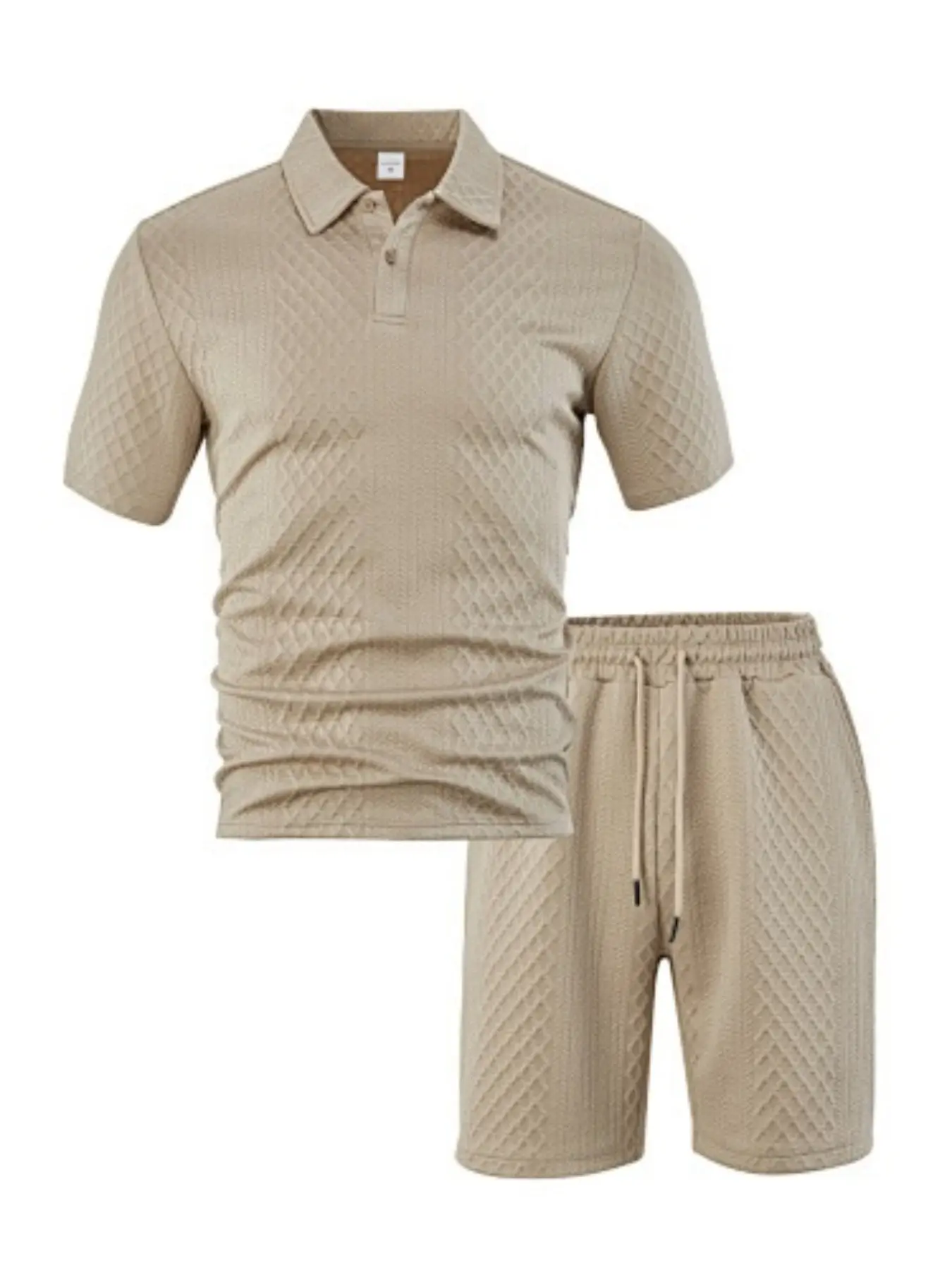 Men's Plaid Jacquard Polo Shirt and Drawstring Shorts Set, Breathable Loose-Fit Fashion, Casual Commute Ensemble