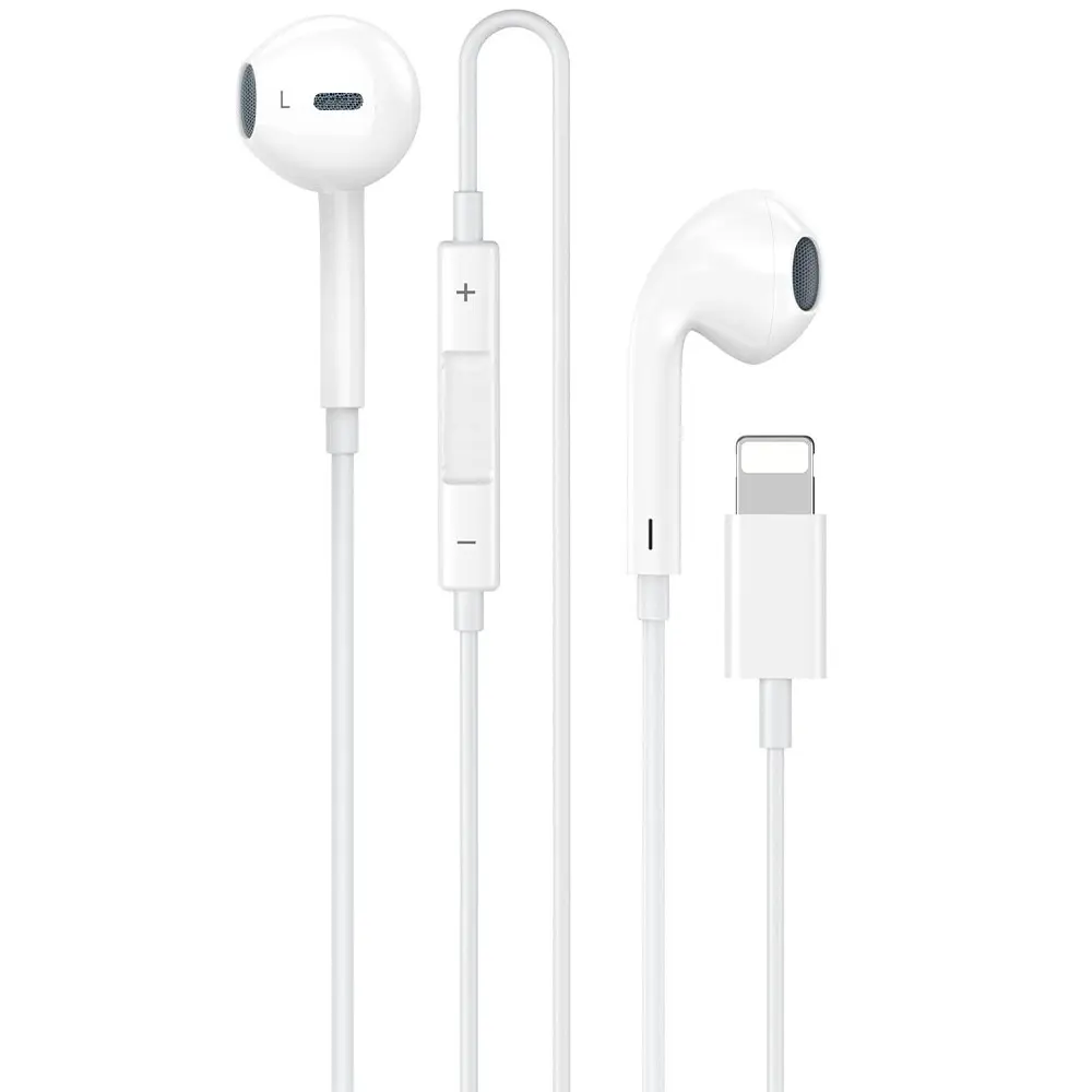 Lightning Connector Corded Semi-In-Ear Earbuds, Inline Mic & Volume Control, Clear Audio, Lightweight for Daily Use