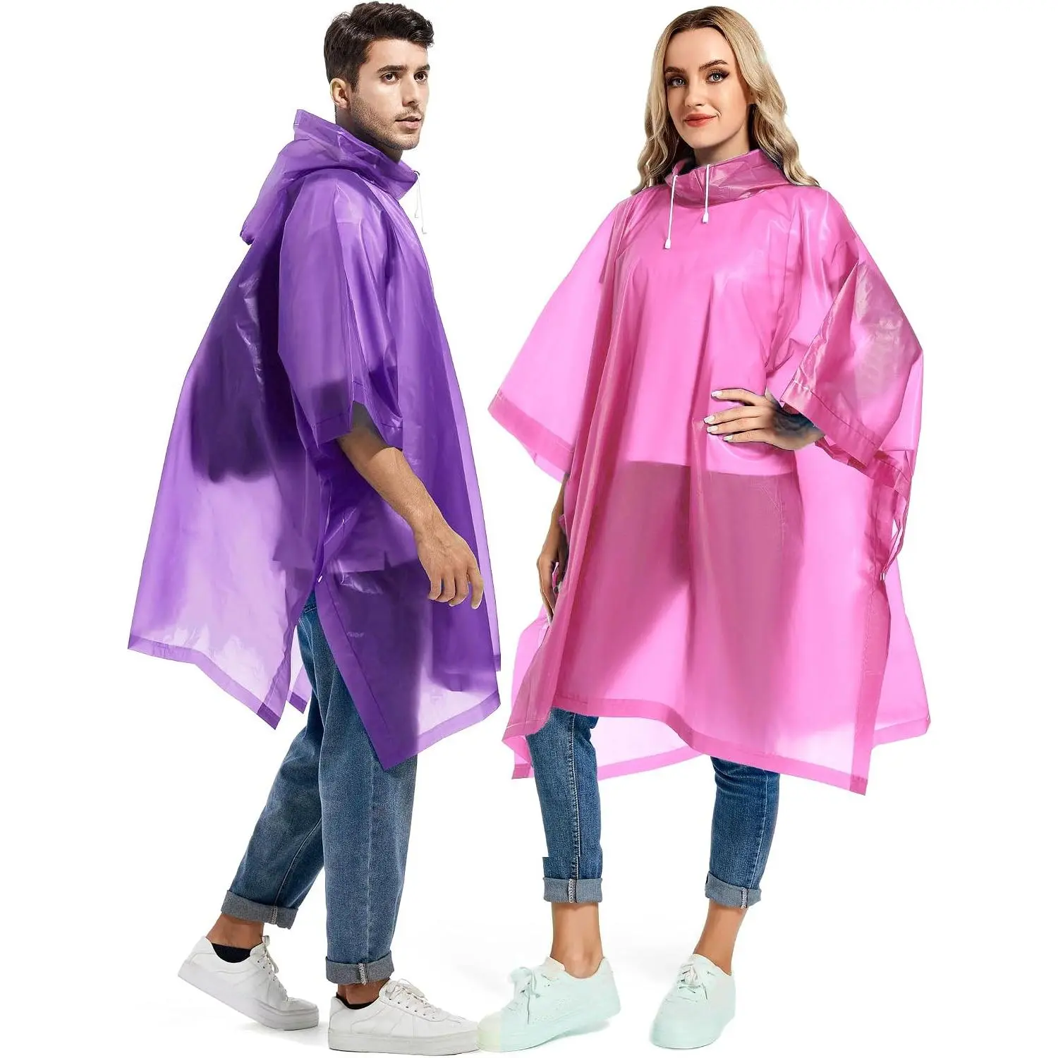 2 Pack Rain Ponchos for Adults Reusable - Raincoats Survival Emergency Heavy Duty Rain Coat with Drawstring Hood