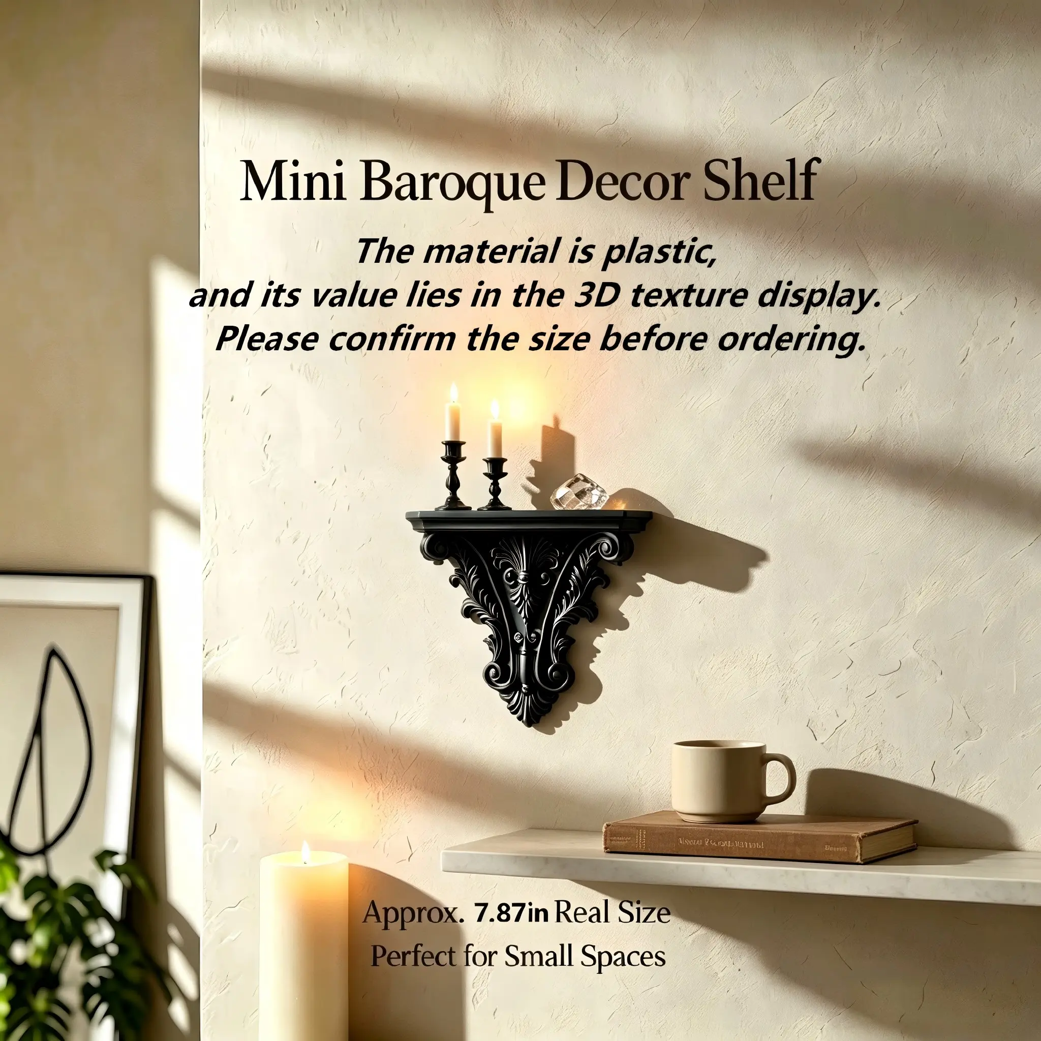 3D Baroque Carved Wall Floating Shelf, Elegant Rococo Style Decorative Rack, Plastic Material, Perfect Home Decoration, Room, Room Accessories, Bedroom, Moving Gift