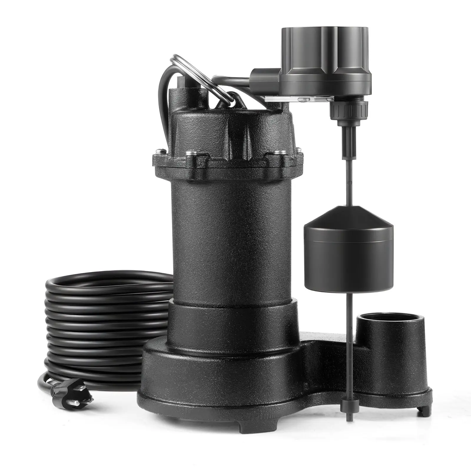 VEVOR 1/3 HP Cast Iron Submersible Effluent Pump, 3000 GPH with Automatic Float Switch, 1.5-in NPT Discharge, 120V, 25 ft High Lift, for Basement, Septic Tank, Sewage Use by Residential Users